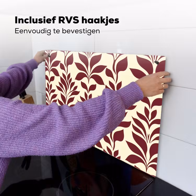 Abstract - Bladeren - Burgundy Inductie beschemer met haakjes klein 777 -ky-ophangen-nl