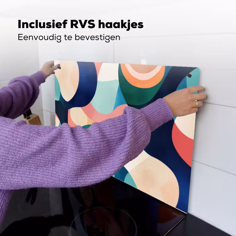 Abstract - Blauw - Roze Inductie beschemer met haakjes klein -ky-ophangen-nl