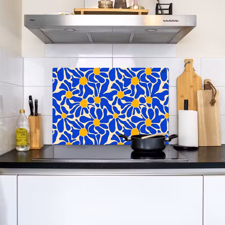 Abstract - Bloem - Blauw Inductie beschemer met haakjes klein 777 -sfeer2
