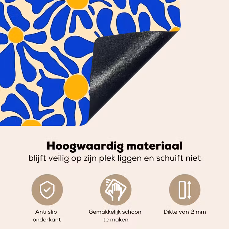 Abstract - Bloem - Blauw Inductie beschemer met haakjes klein 777 -ky-onderkant-nl
