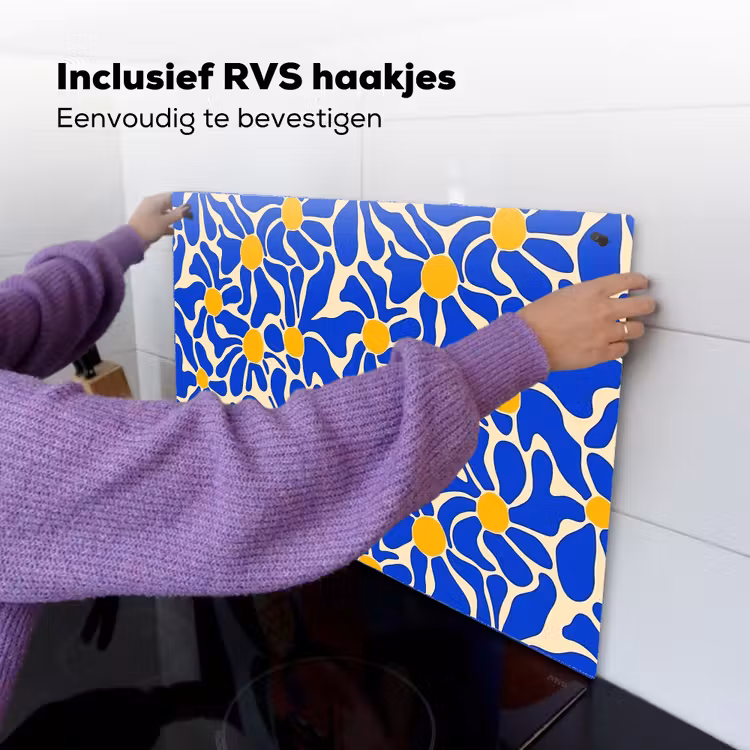 Abstract - Bloem - Blauw Inductie beschemer met haakjes klein 777 -ky-ophangen-nl
