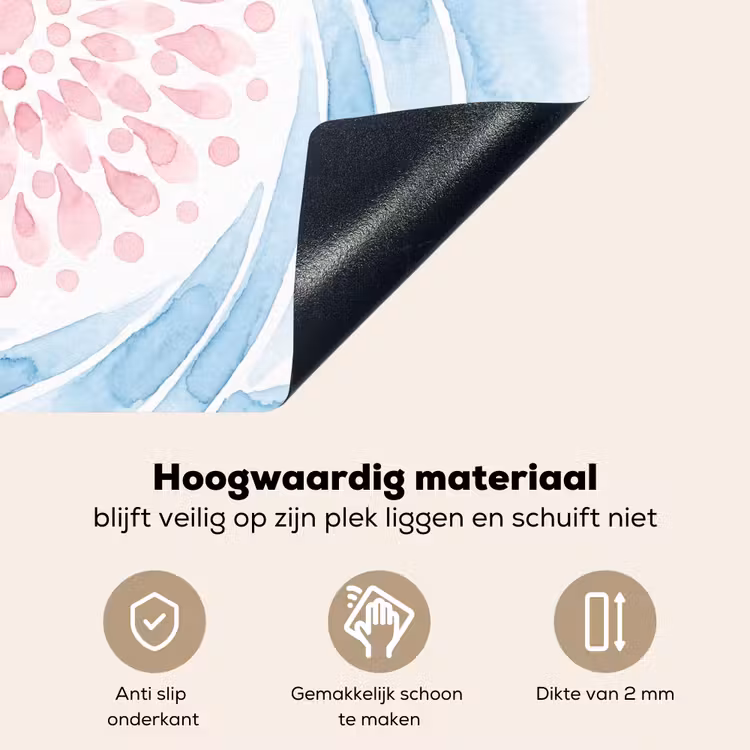 Abstract - Bloemvorm - Aquarel - Roze - Blauw Inductie beschemer met haakjes klein -ky-onderkant-nl