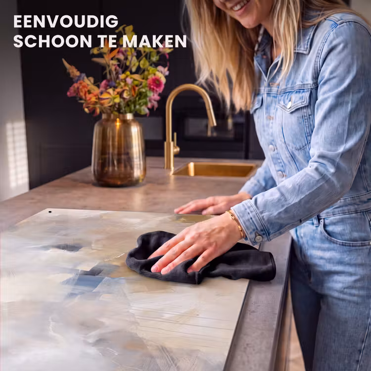 Abstract - Borstelstreken - Modern - Beige - Kunst Inductie beschemer met haakjes klein -ky-schoon-nl