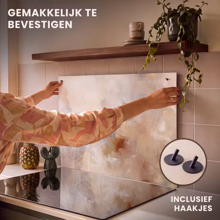 Abstract - Borstelstreken - Modern - Beige - Kunst Inductie beschemer met haakjes klein -ky-ophangen-nl