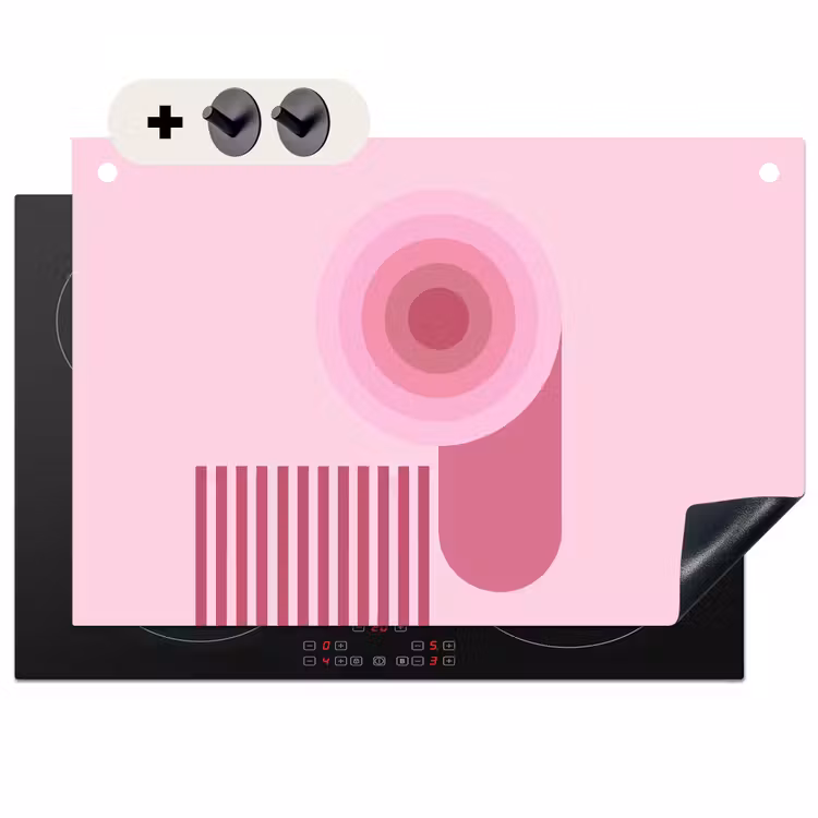 Abstract - Cirkels - Strepen - Modern - Roze Inductie beschemer met haakjes klein -3d
