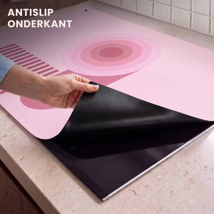 Abstract - Cirkels - Strepen - Modern - Roze Inductie beschemer met haakjes klein -ky-onderkant-nl