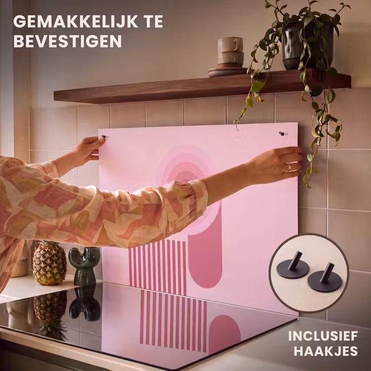 Abstract - Cirkels - Strepen - Modern - Roze Inductie beschemer met haakjes klein -ky-ophangen-nl