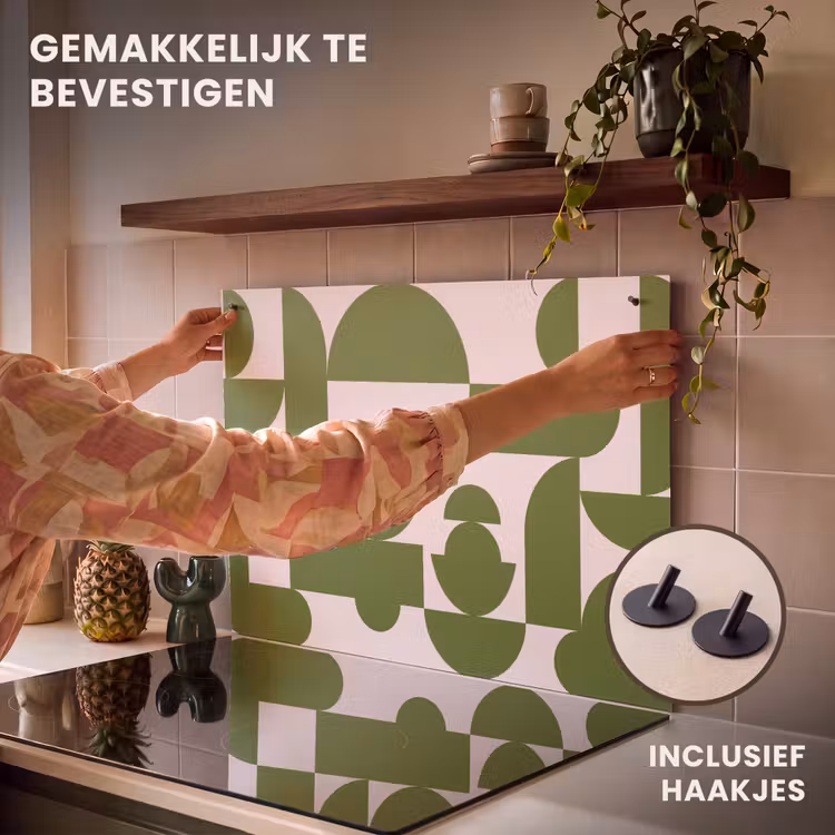 Abstract - Geometrie - Modern - Groen - Wit Inductie beschemer met haakjes klein -ky-ophangen-nl