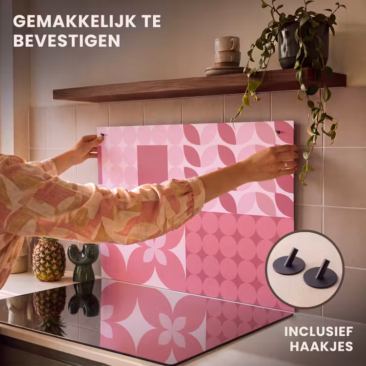 Abstract - Geometrisch - Patroon - Modern - Roze Inductie beschemer met haakjes klein -ky-ophangen-nl