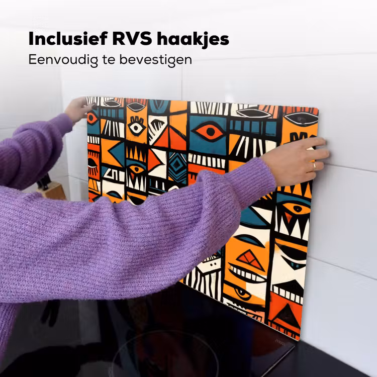 Abstract - Gezichten - Mozaïek Inductie beschemer met haakjes klein -ky-ophangen-nl