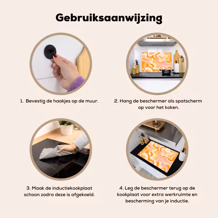 Abstract - Golvend - Oranje Inductie beschemer met haakjes klein -ky-gebruik-nl
