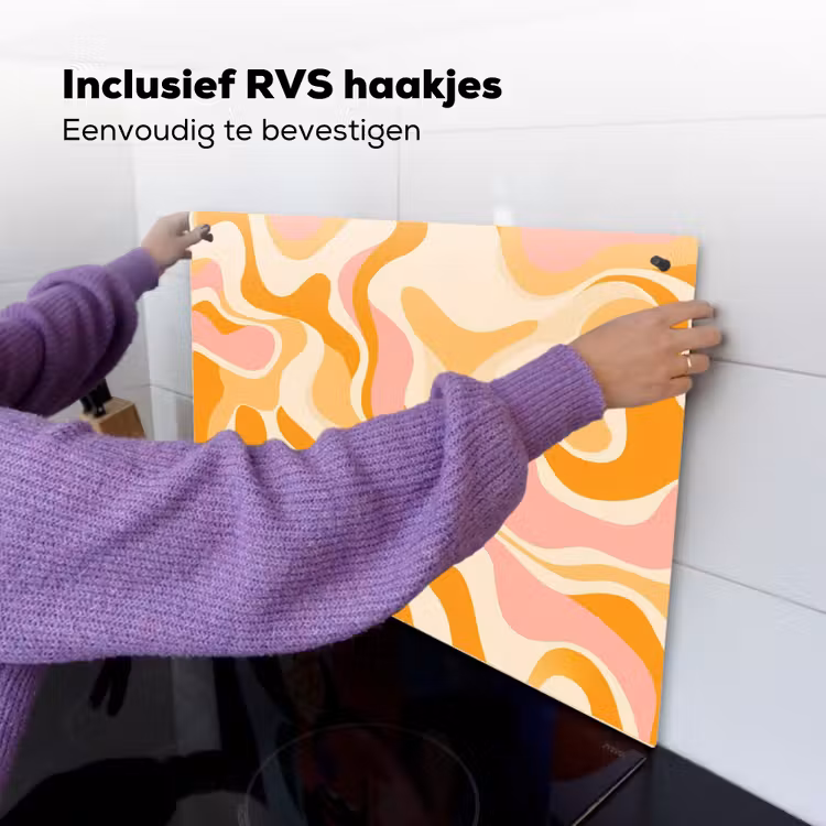 Abstract - Golvend - Oranje Inductie beschemer met haakjes klein -ky-ophangen-nl