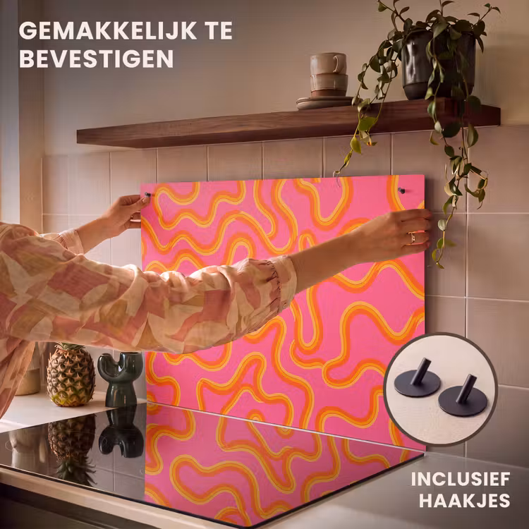 Abstract - Golvende lijnen - Modern - Kleurrijk Inductie beschemer met haakjes klein -ky-ophangen-nl