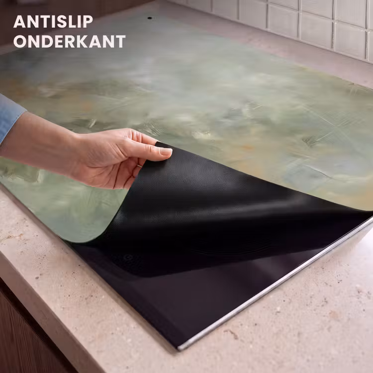 Abstract - Groen - Beige - Modern - Kunst Inductie beschemer met haakjes klein -ky-onderkant-nl