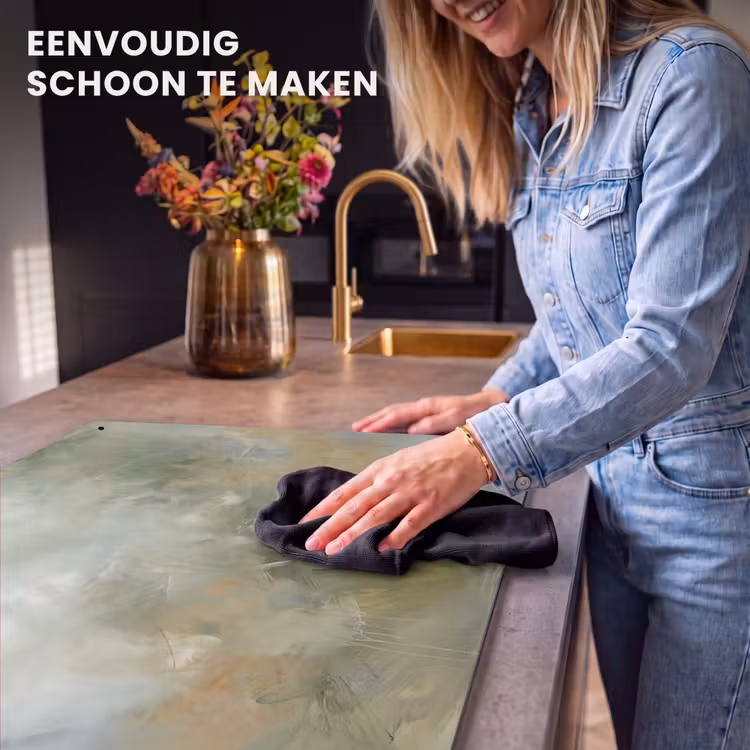 Abstract - Groen - Beige - Modern - Kunst Inductie beschemer met haakjes klein -ky-schoon-nl