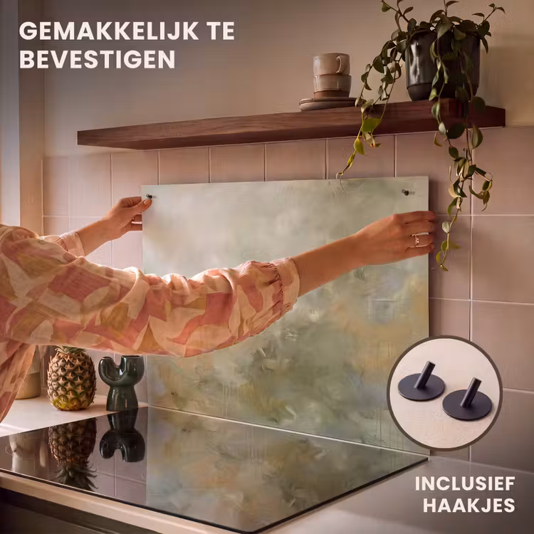 Abstract - Groen - Beige - Modern - Kunst Inductie beschemer met haakjes klein -ky-ophangen-nl