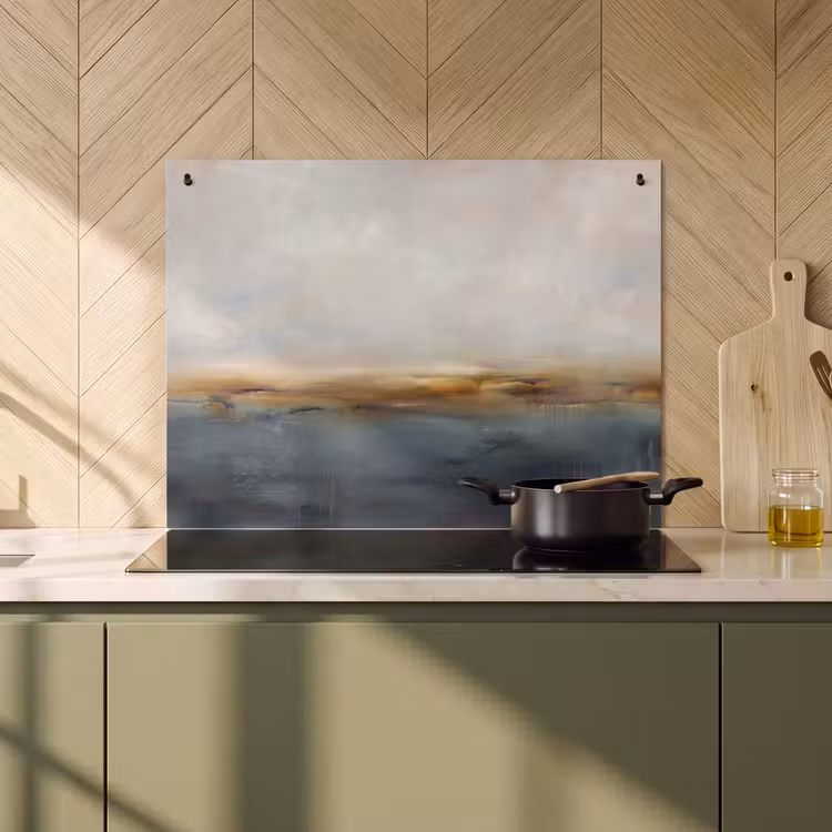 Abstract - Horizon - Water - Modern - Beige Inductie beschemer met haakjes klein -sfeer2