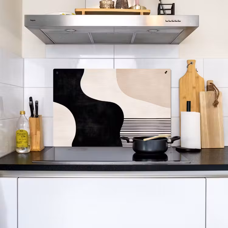 Abstract - Japandi - Beige - Modern Inductie beschemer met haakjes klein -sfeer2