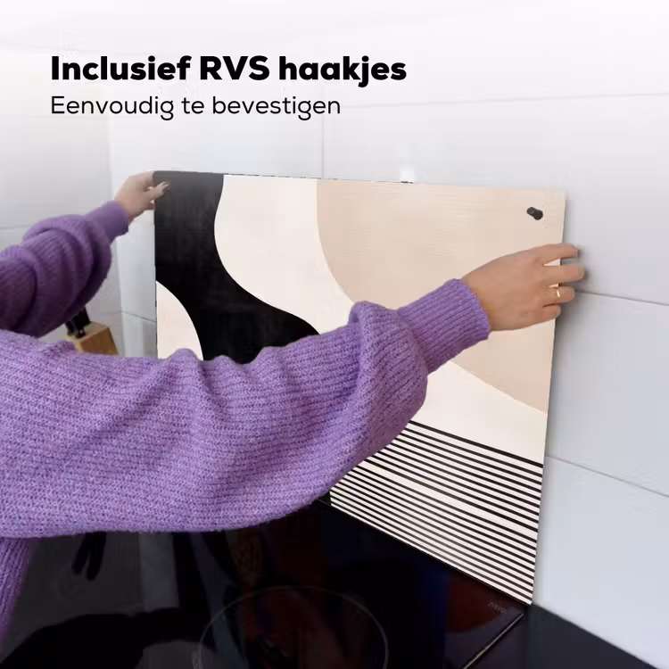 Abstract - Japandi - Beige - Modern Inductie beschemer met haakjes klein -ky-ophangen-nl