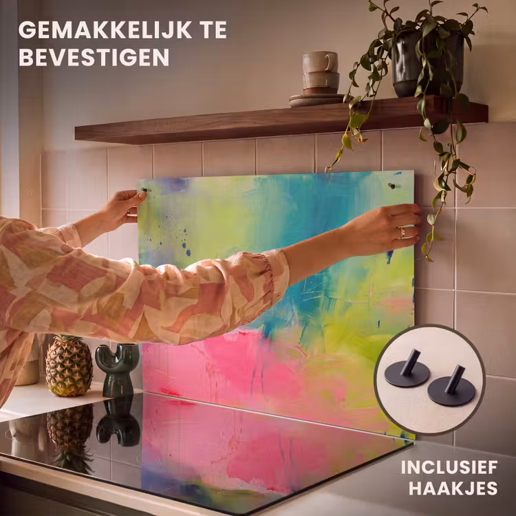 Abstract - Kleuren - Modern - Groen - Roze Inductie beschemer met haakjes klein -ky-ophangen-nl