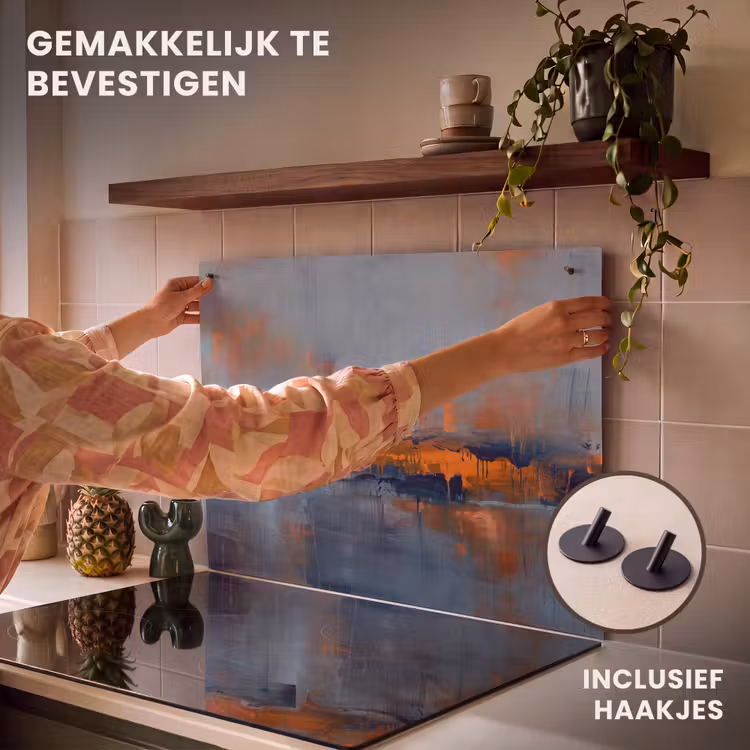 Abstract - Kleuren - Modern - Oranje - Grijs Inductie beschemer met haakjes klein -ky-ophangen-nl