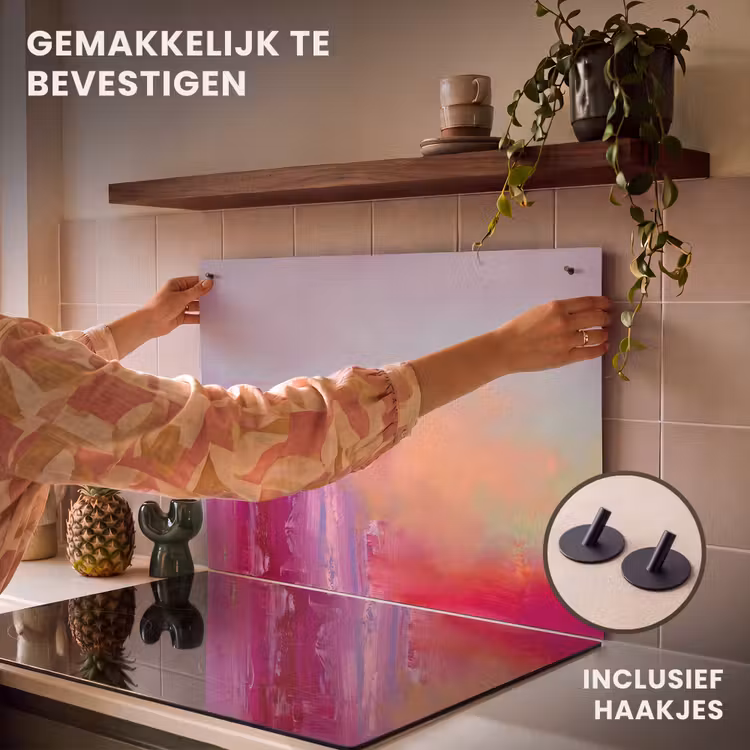 Abstract - Kleuren - Modern - Roze Inductie beschemer met haakjes klein -ky-ophangen-nl