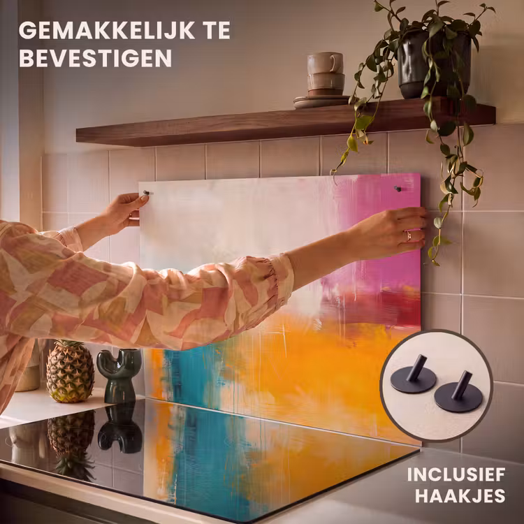 Abstract - Kleurrijk - Modern - Kunst - Oranje Inductie beschemer met haakjes klein -ky-ophangen-nl
