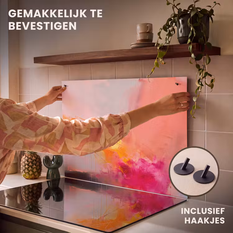 Abstract - Kleurrijk - Modern - Roze Inductie beschemer met haakjes klein -ky-ophangen-nl