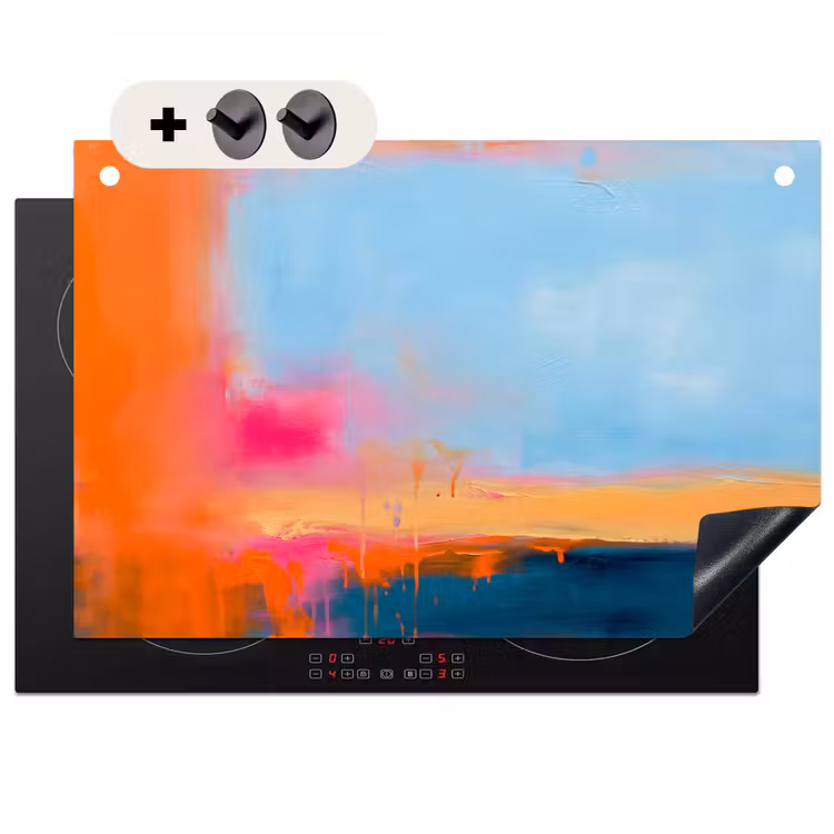 Abstract - Kleurvlakken - Modern - Oranje - Blauw Inductie beschemer met haakjes klein -3d