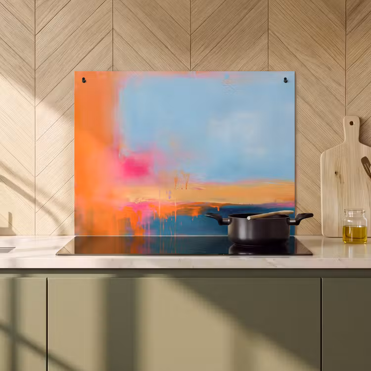 Abstract - Kleurvlakken - Modern - Oranje - Blauw Inductie beschemer met haakjes klein -sfeer2