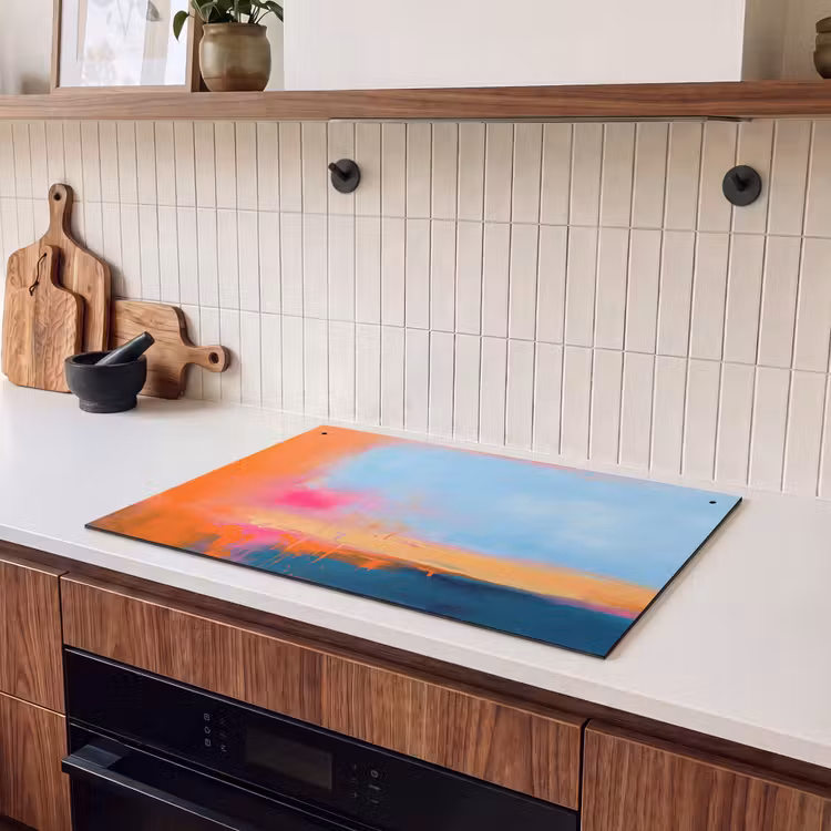 Abstract - Kleurvlakken - Modern - Oranje - Blauw Inductie beschemer met haakjes klein -sfeer1