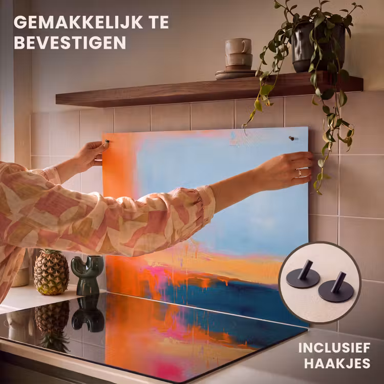 Abstract - Kleurvlakken - Modern - Oranje - Blauw Inductie beschemer met haakjes klein -ky-ophangen-nl