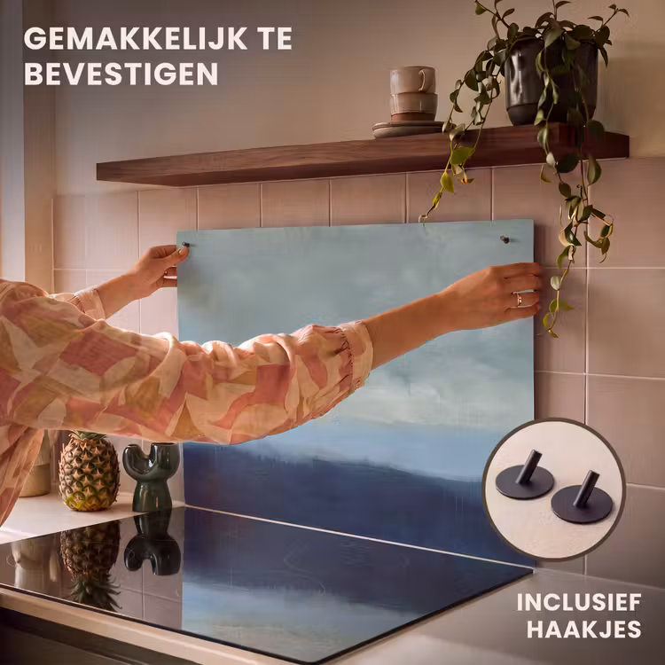 Abstract - Lagen - Rust - Modern - Blauw Inductie beschemer met haakjes klein -ky-ophangen-nl