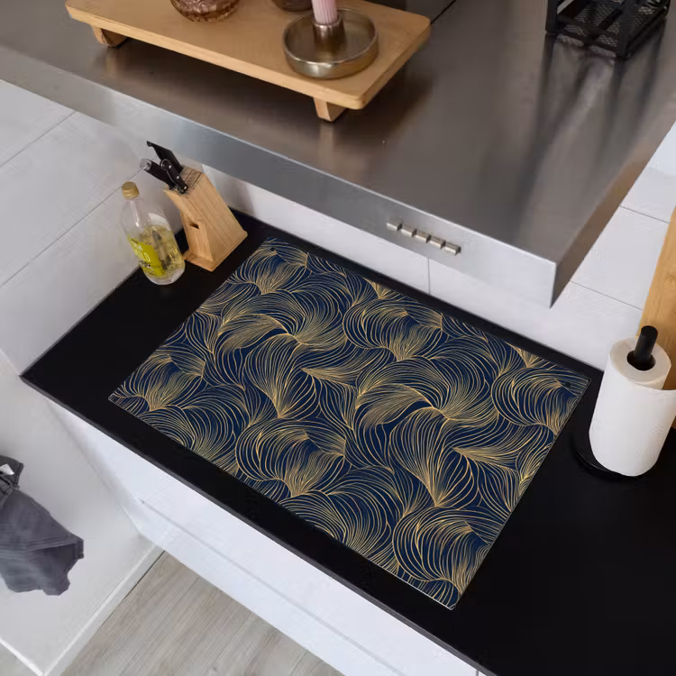 Abstract - Lijnen - Blauw - Goud Inductie beschemer met haakjes klein 777 -sfeer1