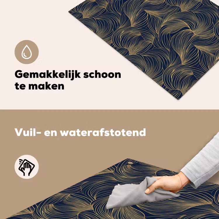 Abstract - Lijnen - Blauw - Goud Inductie beschemer met haakjes klein 777 -ky-schoon-nl
