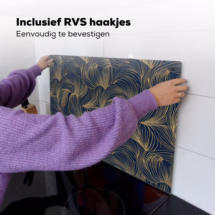 Abstract - Lijnen - Blauw - Goud Inductie beschemer met haakjes klein 777 -ky-ophangen-nl