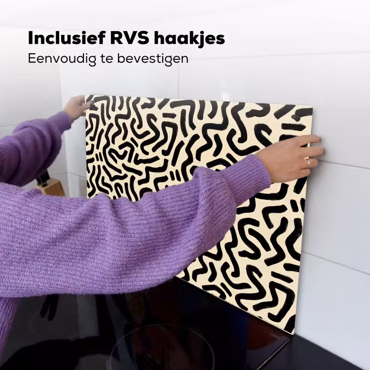 Abstract - Lijnen - Zwart Inductie beschemer met haakjes klein 777 -ky-ophangen-nl