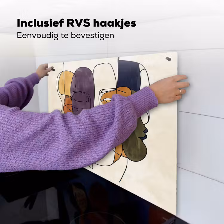 Abstract - Overlappende gezichten - Paars - Donkergroen Inductie beschemer met haakjes middel -ky-ophangen-nl