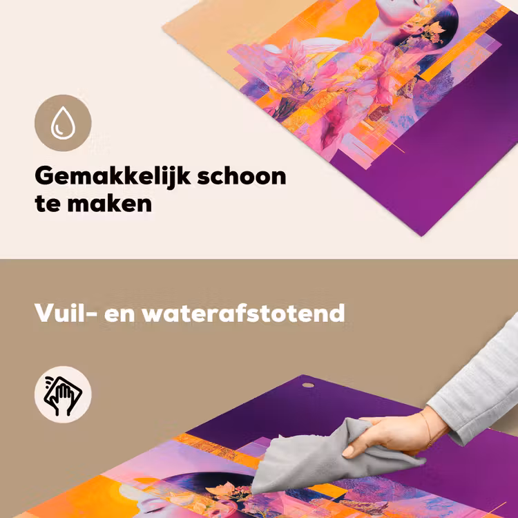 Abstract - Portret - Vrouw - Kleurrijk Inductie beschemer met haakjes klein -ky-schoon-nl