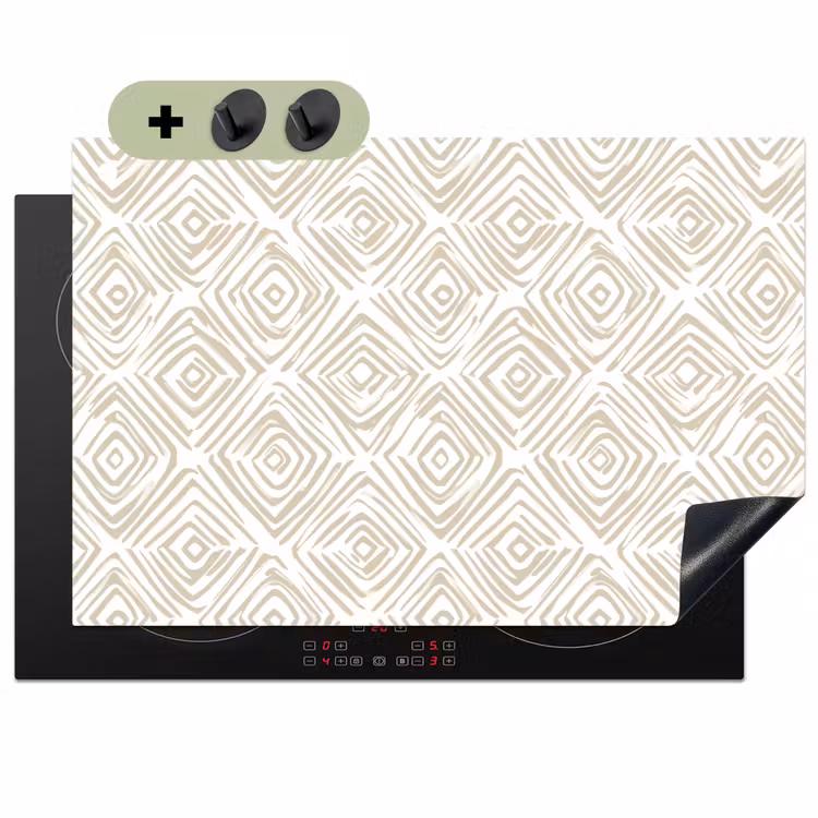 Abstract - Ruit - Beige Inductie beschemer met haakjes klein 777 -3d
