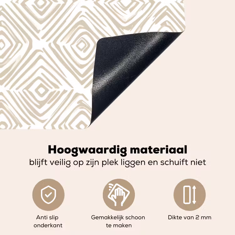 Abstract - Ruit - Beige Inductie beschemer met haakjes klein 777 -ky-onderkant-nl