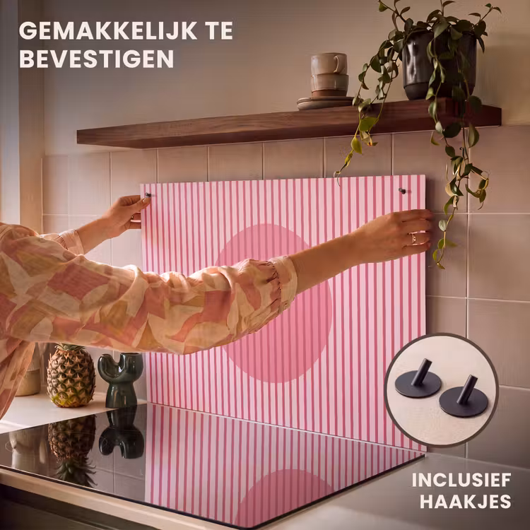 Abstract - Strepen - Ovaal - Roze - Modern Inductie beschemer met haakjes klein -ky-ophangen-nl