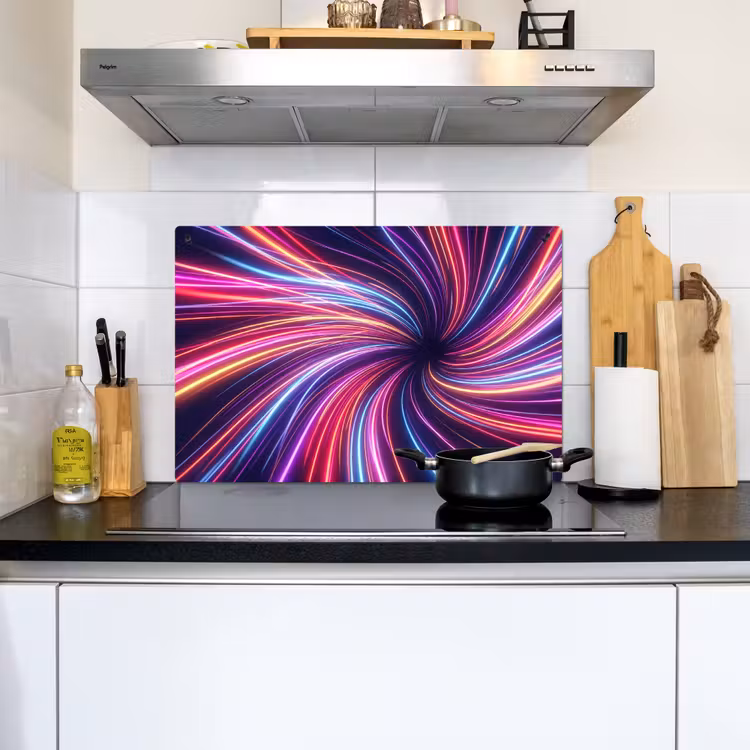 Abstract - Swirl - Futuristic - Neon Inductie beschemer met haakjes klein -sfeer2