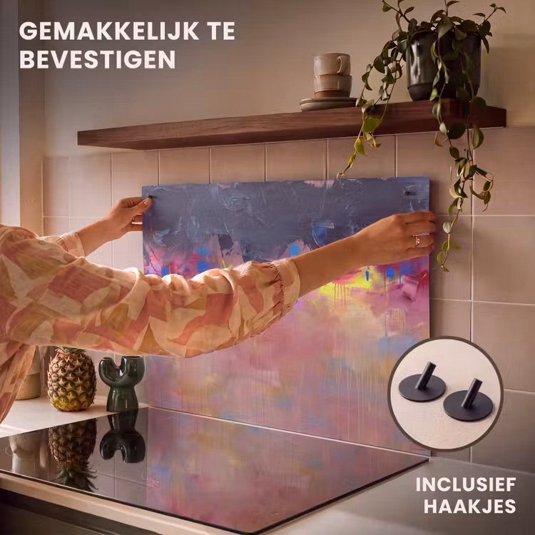 Abstract - Textuur - Kleuren - Modern - Roze Inductie beschemer met haakjes klein -ky-ophangen-nl
