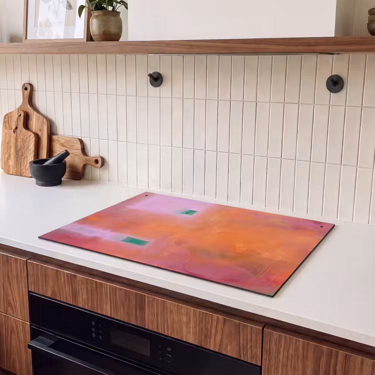 Abstract - Vlakken - Kunst - Modern - Oranje Inductie beschemer met haakjes klein -sfeer1