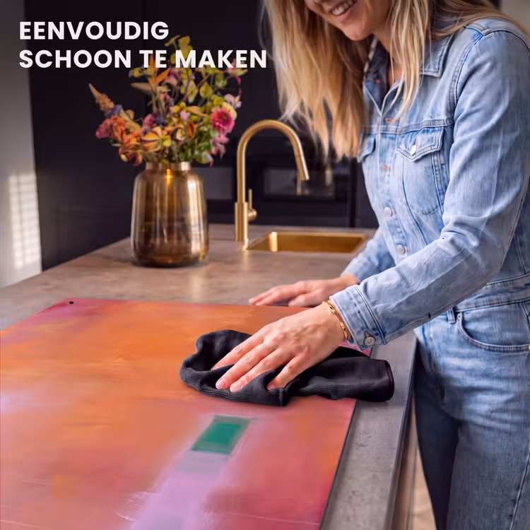 Abstract - Vlakken - Kunst - Modern - Oranje Inductie beschemer met haakjes klein -ky-schoon-nl