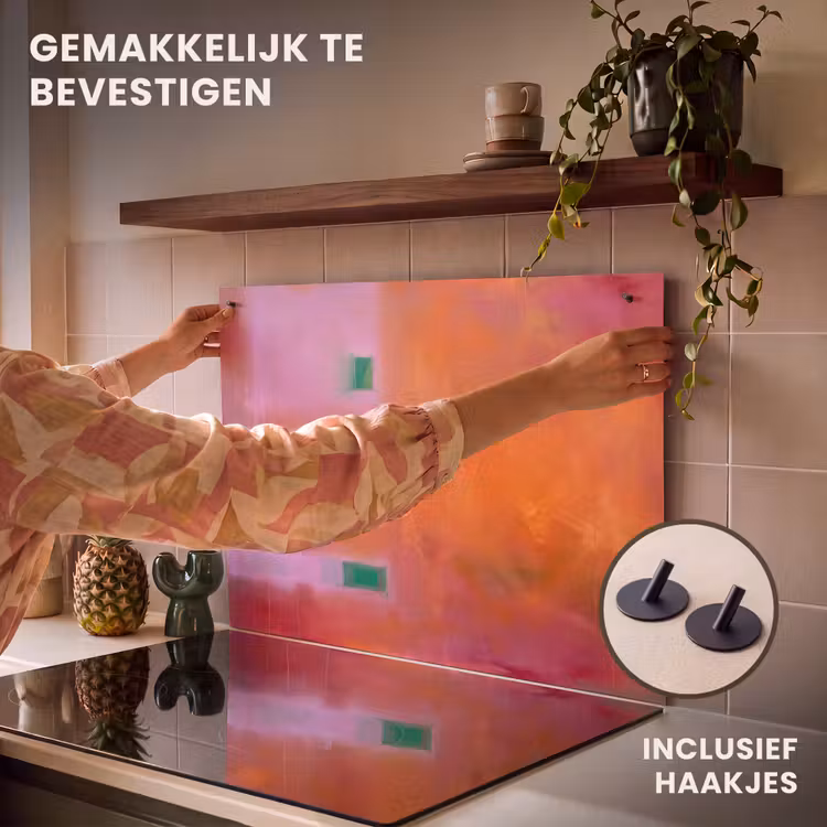 Abstract - Vlakken - Kunst - Modern - Oranje Inductie beschemer met haakjes klein -ky-ophangen-nl
