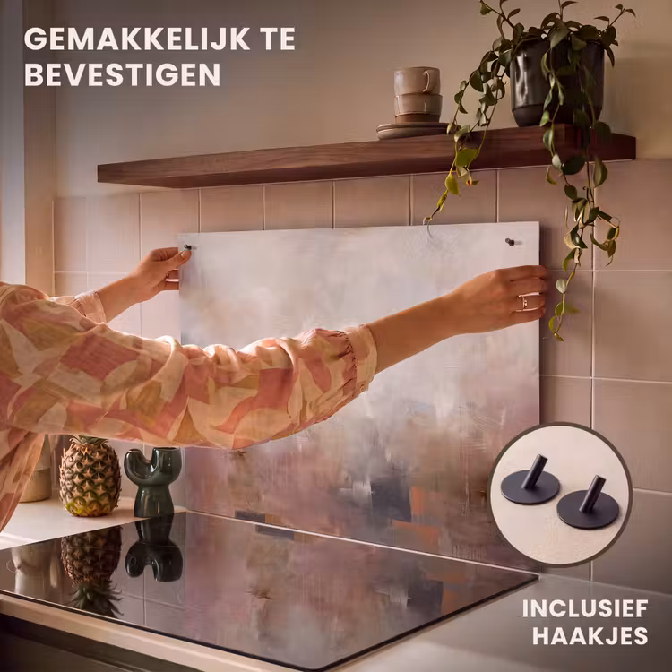 Abstract - Vloeiend - Kunst - Modern - Beige Inductie beschemer met haakjes klein -ky-ophangen-nl