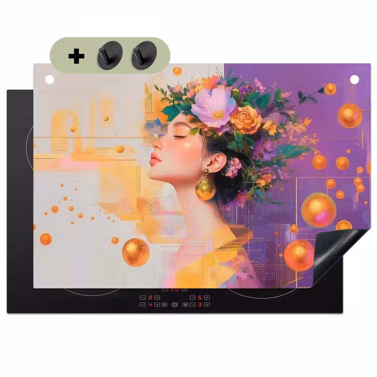 Abstract - Vrouw - Bloemenkroon - Goud Inductie beschemer met haakjes klein -3d