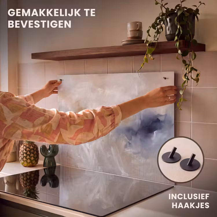 Abstract - Wolken - Sfeer - Modern - Beige Inductie beschemer met haakjes klein -ky-ophangen-nl